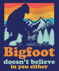 Retro vintage sunset Bigfoot Yeti vector t-shirt design
