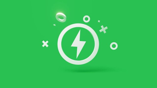 Battery 3d icon on a simple green background animating in and out 4k seamless animation loop. High-quality 4k footage