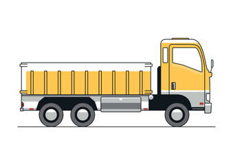 Line vector design of the modern, cab-over-engine tipper truck.