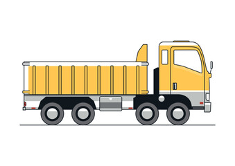 Line vector design of the modern, cab-over-engine tipper truck.
