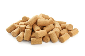 Heap of wine bottle corks isolated on white