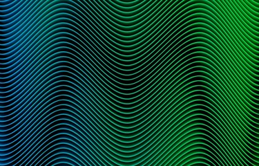 Colorful abstract background of wavy lines illuminated with green and blue light, op art, optical illusions of movement, dynamic background, 3d render