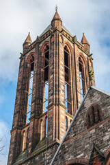 The view of the see-through central steeple and pyramid roof of the Gothic Revival style Crescent...