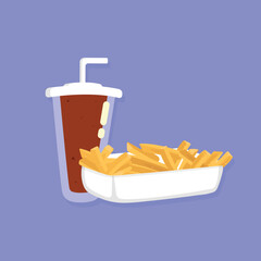Vector french fries and soda water. Fast food Illustration.