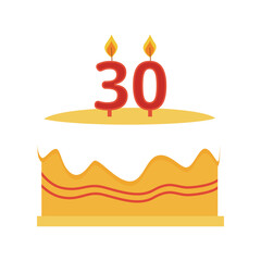 Birthday cake with burning candles semi flat color vector object. Anniversary. Full sized item on white. Holiday simple cartoon style illustration for web graphic design and animation