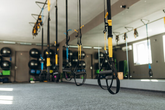 Sport accessories fitness and gym workout items for Healthy: training straps loop equipment. Close up loop functional training equipment
