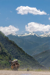 Touring Motorcycle stopped at the mountain peak