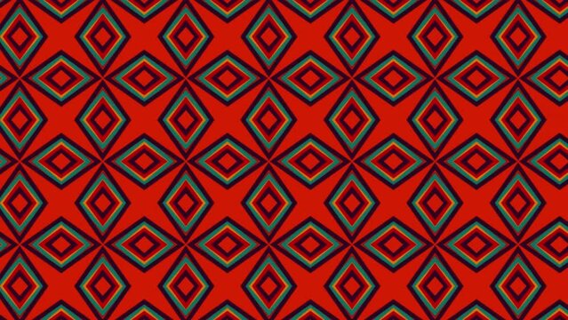 Abstract hard geometric seamless pattern in red and brown colors. A Repeating symmetrical patterns. abstract background sideward animation - Graphic. Red background with rhombus.