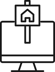 Item on pc monitor. Outline sign suitable for web sites, apps, stores etc. Editable stroke. Vector monochrome line icon of house on board on computer monitor