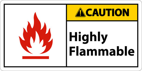 Caution Highly Flammable Sign On White Background