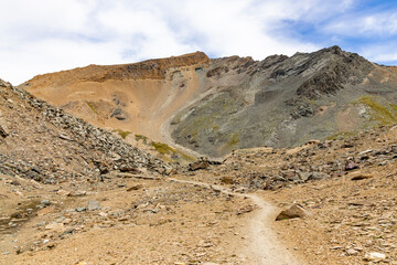 Excursion to the Gran Paradiso in the Alps. Search for rocks, minerals and precious stones. Study of the surface of rocks with sedimented debris over time. Lunar landscape, Martian landscape.