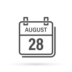 August 28, Calendar icon with shadow. Day, month. Flat vector illustration.