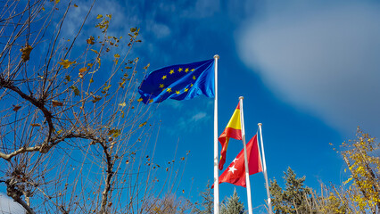 European, Spanish and Madrid flag on their mast