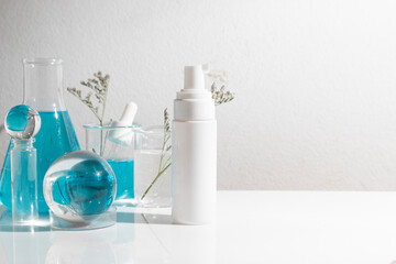 scientist and mockup tube bottle for skin care cosmetic , product branding, cream lotion treatment,...