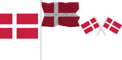 Waving Flag of denmark on the white background vector and illustrator