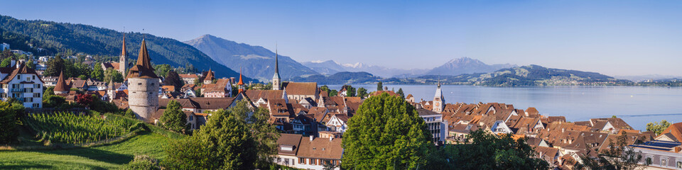 Beautiful panoramic of Zug Switzerland - obrazy, fototapety, plakaty