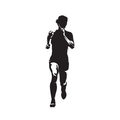 Running woman, front view, abstract isolated vector silhouette, ink drawing. Run logo