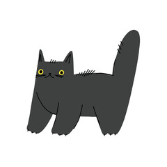 Black cat. Halloween cat character. Cartoon trendy kitten. Stock vector illustration isolated on white background.