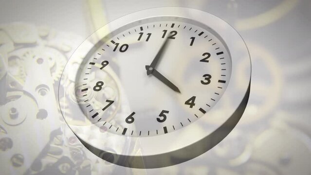 Animation of clock moving over clock mechanism