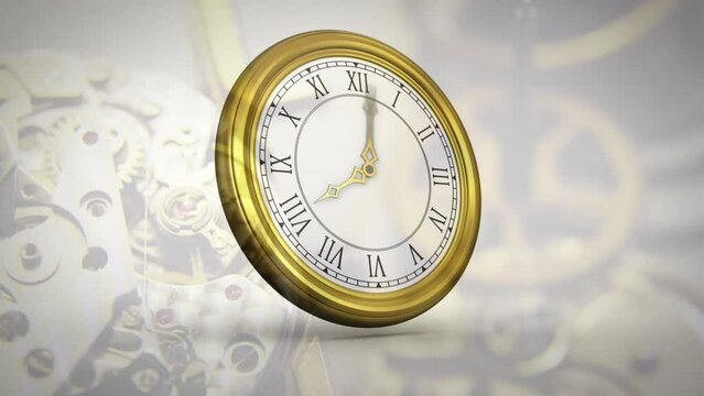 Animation of clock with roman numerals moving over clock mechanism