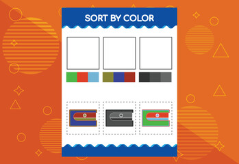 Sort by color worksheet for kids. Good for school and kindergarten projects. Educational worksheet.