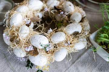 Fototapeta na wymiar Bird nest of eggs for easter.