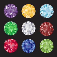 A set of brilliant cut gems on balck background. EPS10 vector format.