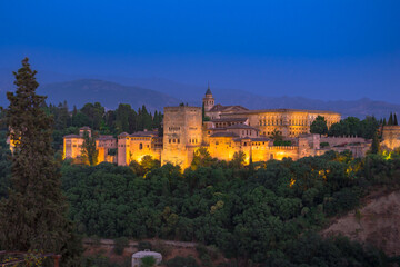 Ancient Alhambra palace in Granada old town, Spain. - obrazy, fototapety, plakaty