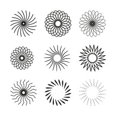 set of circle floral geometric elements for design