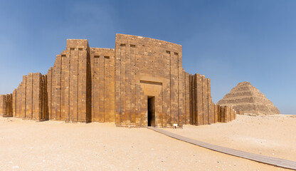 Saqqara, Egypt; August 27, 2022 - The Perimeter Wall Of The Step Pyramid, Saqqara, Egypt.