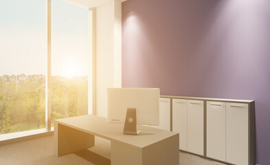 Modern office Cabinet.  3D rendering.   Meeting room. Sunset.