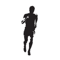Running man, isolated vector silhouette, front view. Run logo