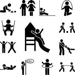 Boy, play, playground, slide, kid icon in a collection with other items