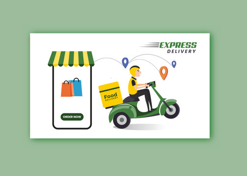 Green  Scooter delivery bike, Online delivery service, online order tracking,  home delivery, shipping. Man on the bike with mask