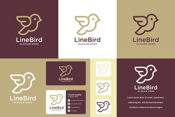 Bird logo abstract design. linear style. dove sparrow sitting logotype