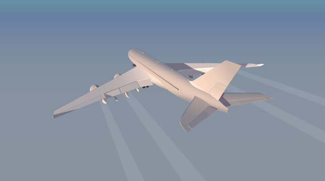 A large airliner flies high in the sky. Vector.