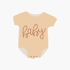 Scandinavian cartoon boho baby bodysuit in pastel colors, kids clothes. Hand drawn vector elements for nursery decoration, baby shower, party, poster, invitation, postcard