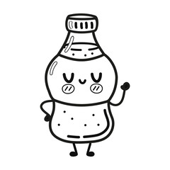 Cute funny bottle cold drink soda illustration for coloring book. Vector hand drawn cartoon kawaii character illustration icon. Isolated on white background. Bottle cold drink soda concept