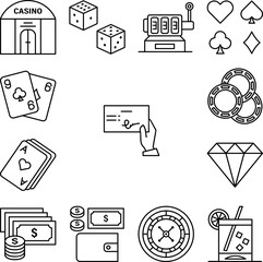 Check, hand, casino icon in a collection with other items