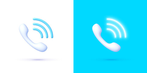 Call 3D neon in cartoon style. Call center, online customer support. Telephone sign. Vector illustration isolated