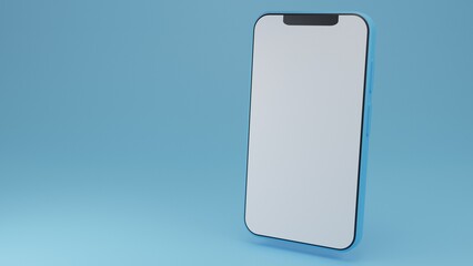 Smartphone blank display on Blue background.Comments or user social media,template design for love.pastel concept,Place for text.3D rendering illustration