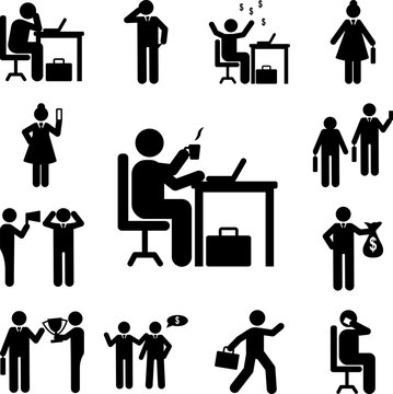 Businessman tea drink pause icon in a collection with other items