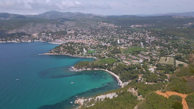 Aerial view of Cassis and Cap Canaille cliff in Provence, France