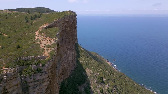 Aerial shot of Cap Canaille cliff between Cassis and La Ciotat towns in France