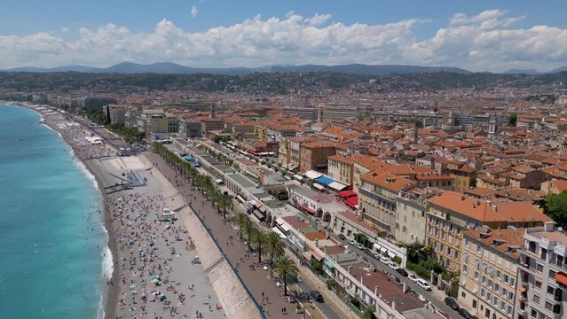 _Aerial shot of English Walkway (Promenade des Anglais) and beach, Nice, France