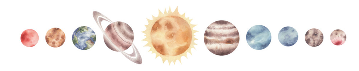 Watercolor set planets of the solar sistem isolated on transparent. © Aleksandra Baianova