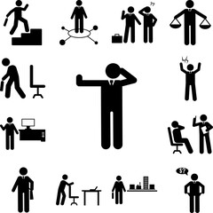 Businessman angry working icon in a collection with other items