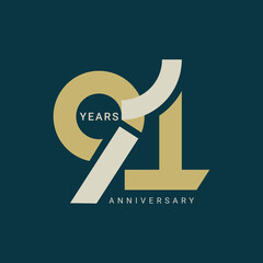 91 Year Anniversary Logo, Vector Template Design element for birthday, invitation, wedding, jubilee and greeting card illustration.