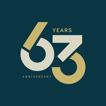 63 Year Anniversary Logo, Golden Color, Vector Template Design element for birthday, invitation, wedding, jubilee and greeting card illustration.
