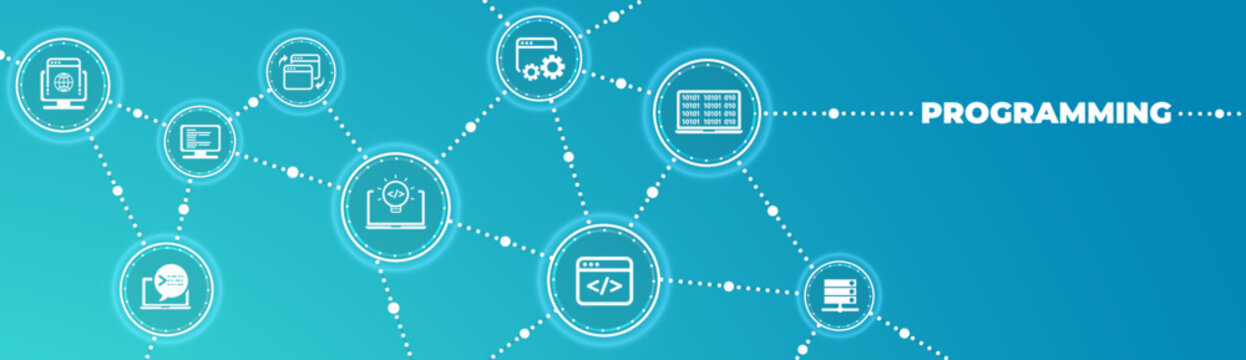 software engineering or programming vector illustration. Blue concept related to html coding, beta testing an application, software design and development process, implementation and verification.